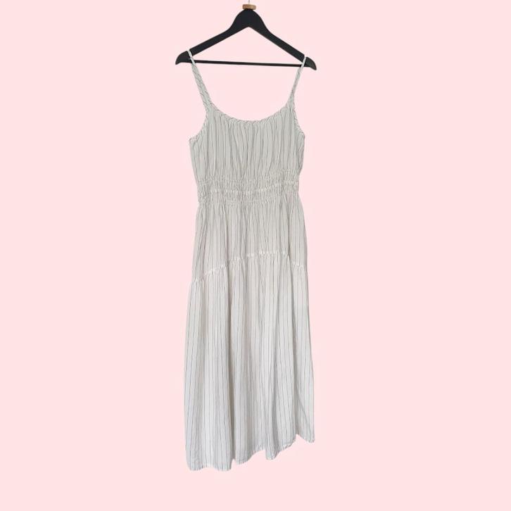 Uniqlo midi-jurk – linnenmix – wit gestreept – maat L, Kleding | Dames, Jurken, Nieuw, Maat 42/44 (L), Wit, Onder de knie, Verzenden