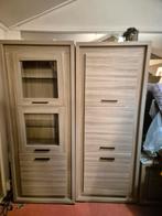 2 stuks hoge kasten woonkamer wandkast vitrinekast Grijs eik, Ophalen, 200 cm of meer, 25 tot 50 cm, Glas