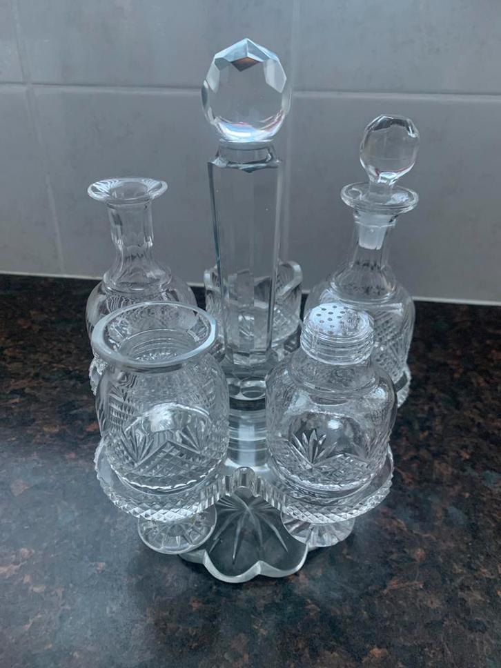 Antiek Kristallen Tafelstel, Diamant Olijfslijpsel, Antiek en Kunst, Antiek | Glas en Kristal, Ophalen of Verzenden