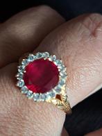 14krt gouden ring met robijn en zirkonie met keurmerk, Sieraden, Tassen en Uiterlijk, Ringen, 19 tot 20, Ophalen of Verzenden