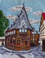 Borduurwerk, zijde, huis, vakwerkhuis, dorp, vintage, Ophalen
