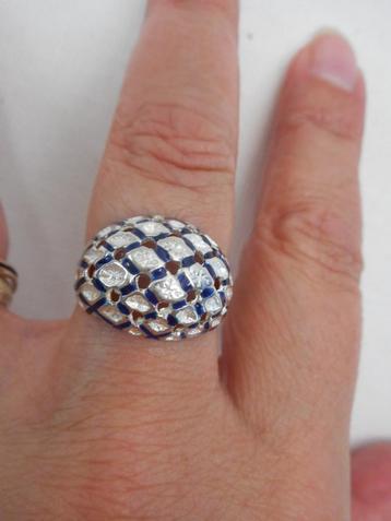 zilveren vintage ring met blauw emaillen maat 17.75 nr.1259 beschikbaar voor biedingen