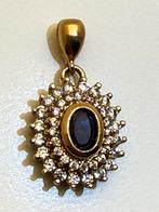 Hanger Saffier en Diamantjes 14K, Ophalen of Verzenden, Zo goed als nieuw, Goud
