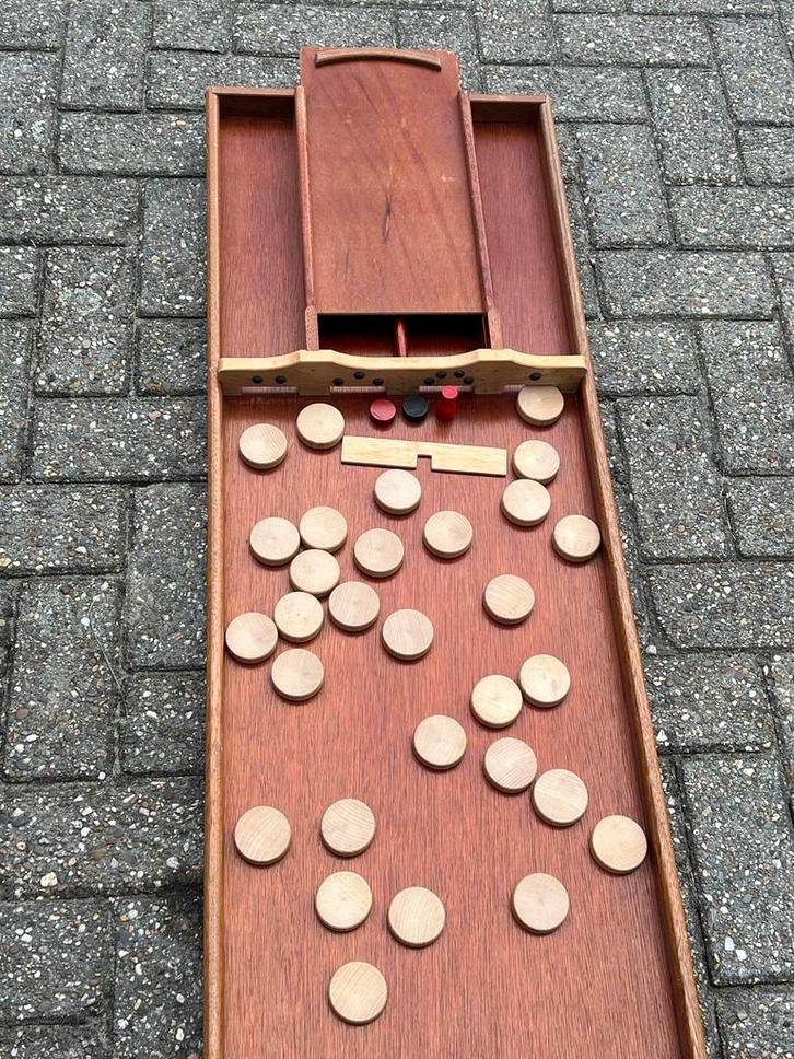 Homas Oude Sjoelbak met Schijven, Hobby en Vrije tijd, Gezelschapsspellen | Bordspellen, Gebruikt, Een of twee spelers, Ophalen of Verzenden