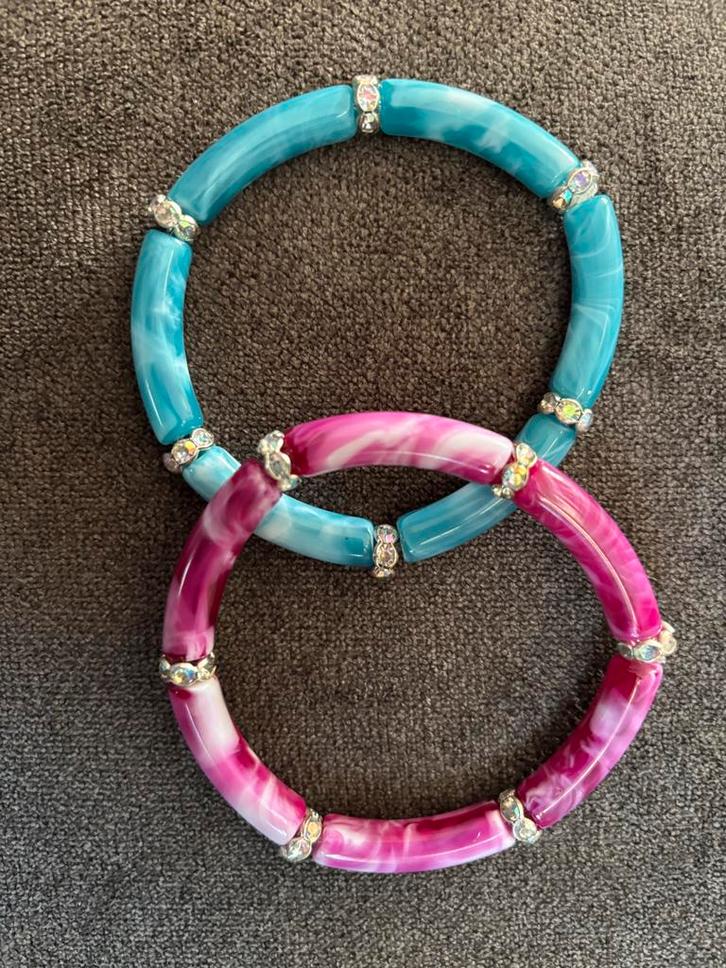 2 Armbanden Sets - Nieuw & Elastisch, Sieraden, Tassen en Uiterlijk, Armbanden, Nieuw, Elastiek, Overige kleuren, Met kristal