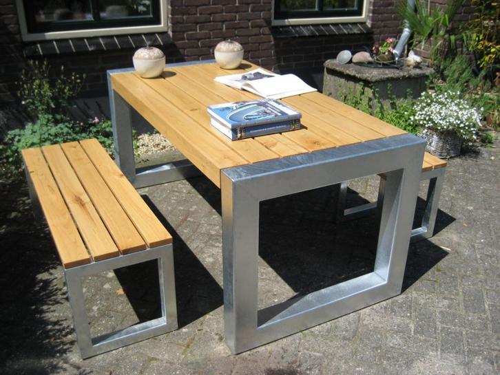 Tuintafel staal/ hout (maatwerk), Tuin en Terras, Tuintafels, Nieuw, Rechthoekig, Metaal, Ophalen of Verzenden