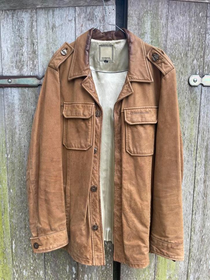 Vintage leren Diesel jas, Kleding | Heren, Jassen | Winter, Gedragen, Maat 52/54 (L), Bruin, Ophalen of Verzenden