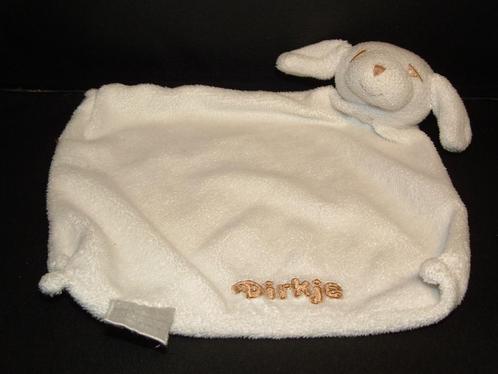 DIRKJE HOND KNUFFELDOEK VELOURS WIT MET OP EEN HOEK HOOFDJE, Kinderen en Baby's, Speelgoed | Knuffels en Pluche, Zo goed als nieuw