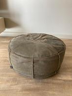 Poef HK Living olijfgroen, Ophalen, Rond, Leer, Minder dan 50 cm