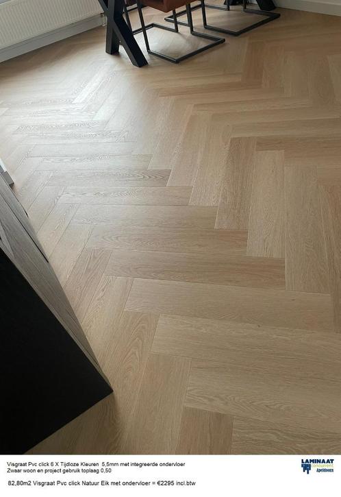 82,80m2 Visgraat Pvc click Natuur Eik met ondervloer = €2295, Huis en Inrichting, Stoffering | Vloerbedekking, Nieuw, Laminaat