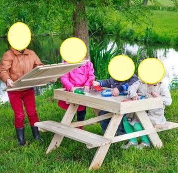 Houten (tafel) zandbak met klep / deksel - let op! ex tafel beschikbaar voor biedingen