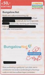 Bungalow € 50,- korting per boeking. Postcodeloterij bon., Drie personen of meer, Kortingsbon, Bungalowpark