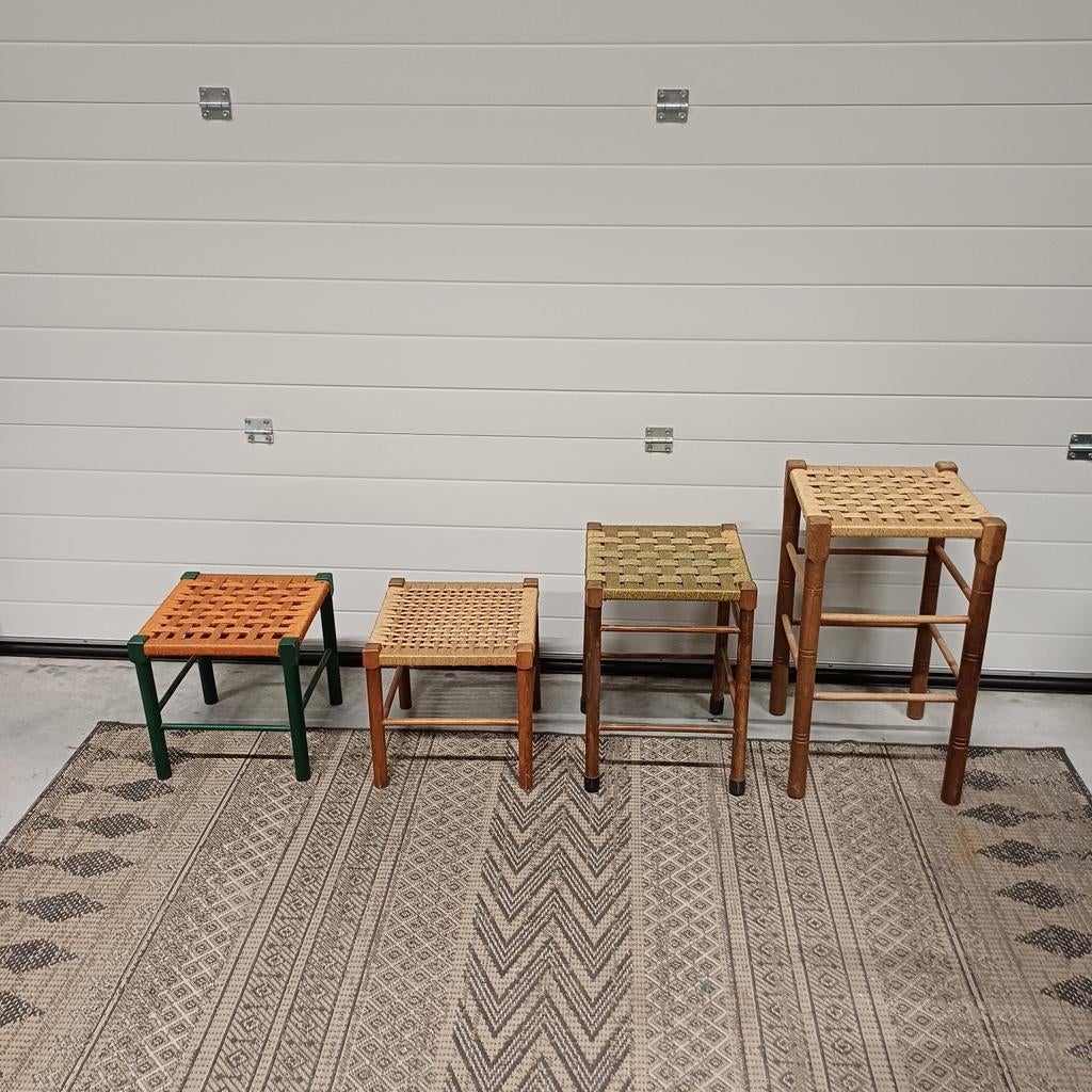 Nog 3 beschikbaar  vintage design touw krukjes krukken, Ophalen, Gebruikt, Hout