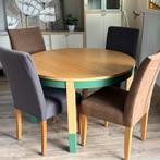 Uitklapbare eettafel met 4 stoelen, Huis en Inrichting, Tafels | Eettafels, Ophalen, Gebruikt, Rond, 100 tot 150 cm
