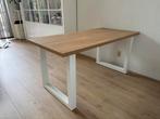 Eettafel met houtlook en witte poten, vier personen, 160 cm, Huis en Inrichting, Tafels | Eettafels, Ophalen, Gebruikt, Modern, landelijk