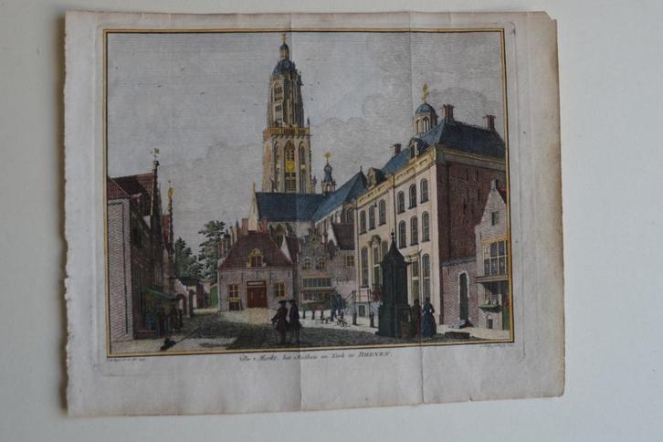 RHENEN MARKT 1753 Originele handgekleurde kopergravure E49, Antiek en Kunst, Kunst | Etsen en Gravures, Verzenden