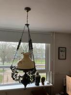 Antieke Hanglamp met Glas en Metalen Details, Ophalen of Verzenden, Gebruikt, Glas, 75 cm of meer