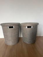 Twee rieten opbergmanden met deksel, Huis en Inrichting, Ophalen, Zo goed als nieuw, Rond, Overige materialen