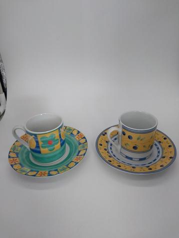 2 vrolijke kop-en schotels voor expresso.