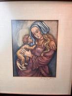 Janny Brugman de Vries - Maria met kindje Jezus aquarel, Ophalen of Verzenden