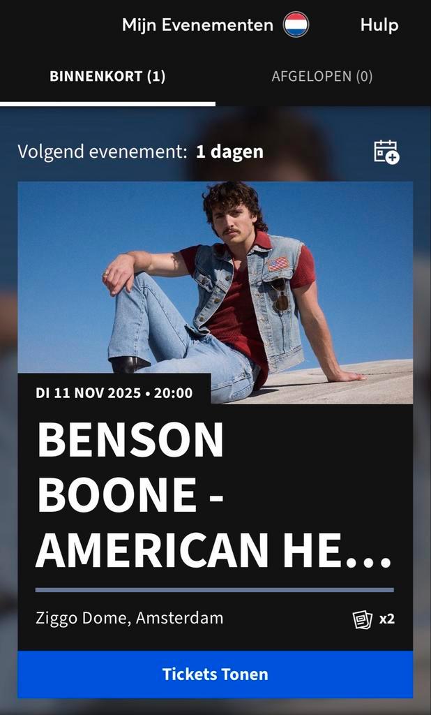 2x kaartjes Benson Boone op 11 November in de Ziggo Dome, Tickets en Kaartjes, Concerten | Pop, Twee personen, November