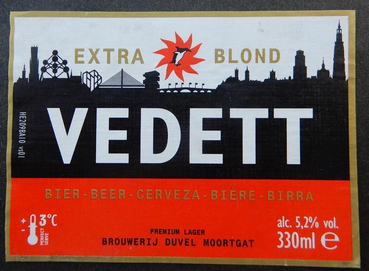 Bieretiket Vedett extra blond Brouw. Duvel Moortgat (11t3), Verzamelen, Biermerken, Gebruikt, Overige typen, Duvel, Verzenden