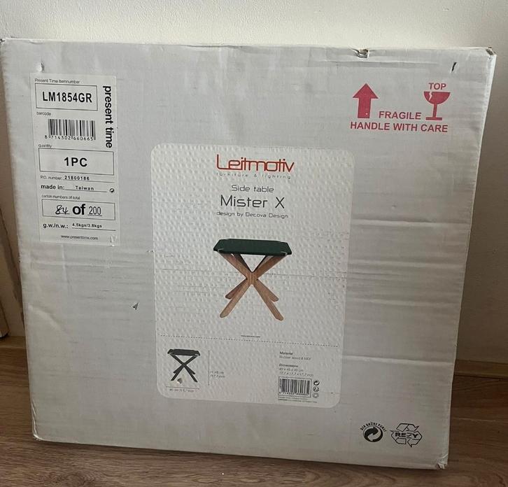 Design bijzettafel Mister X, Leitmotiv - Nieuw in doos, Huis en Inrichting, Tafels | Bijzettafels, Nieuw, Rechthoekig, 45 tot 60 cm