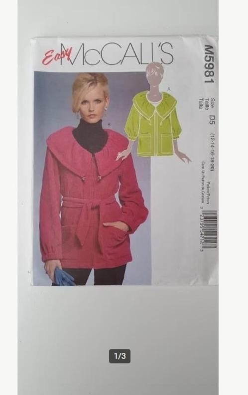 Mc Call`s Easy patroon M5981, Hobby en Vrije tijd, Kledingpatronen, Nieuw, Jas, Vrouw, Overige merken, Ophalen of Verzenden