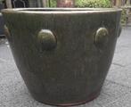 Groene stenen bloempot, Tuin en Terras, Bloempotten, Steen, Gebruikt, Rond, Minder dan 40 cm