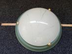plafonier groen metaal en glas 32cm, Ophalen, Zo goed als nieuw, Glas, Zeegroen en messingkleur