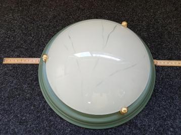 plafonier groen metaal en glas 32cm beschikbaar voor biedingen