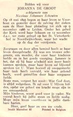 Groot de Johanna 1895 Voorhout- 1966 Noordwijkerhout, Verzamelen, Bidprentjes en Rouwkaarten, Ophalen of Verzenden