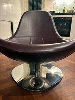 Fauteuil met lederen bekleding, Huis en Inrichting, Gebruikt, Bruin, Leer, Ophalen of Verzenden