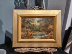 Schilderij H.W. Gipser "badene figuren in de bosvijver", Antiek en Kunst, Kunst | Schilderijen | Klassiek, Ophalen of Verzenden