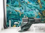 Turquoise marmer fotobehang met goud, Fotobehang4you,, Marmer behang, abstract, trendy, Minder dan 10 m², Verzenden