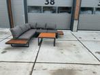 Aluminium hoekloungeset met houtlook, uitwasbare kussens, 5 zitplaatsen, ., Aluminium, Ophalen of Verzenden
