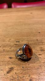 Zilveren ring met barnsteen jugendstil ontwerp, Sieraden, Tassen en Uiterlijk, Ringen, 19 tot 20, Ophalen of Verzenden, Zo goed als nieuw