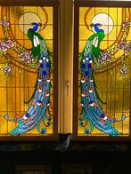 Glas in Lood Ramen - Pauwen in Hardhouten Frame, Ophalen