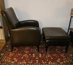 Lederen fauteuil met voetenbank, Ophalen, Gebruikt, 50 tot 75 cm, Leer