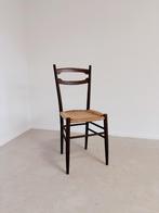 VINTAGE HOUTEN STOEL MET GEWEVEN ZITTING | GIO PONTI STIJL, Huis en Inrichting, Stoelen, Ophalen, Gebruikt, -, Hout