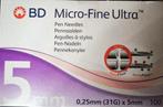 BD Micro-Fine Ultra Pennaalden 0,25mm (31G) x5mm (100 stuks), Diversen, Ophalen of Verzenden, Nieuw