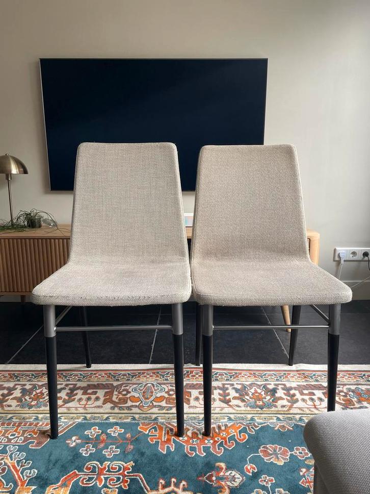 2 eetkamerstoelen, Huis en Inrichting, Stoelen, Gebruikt, Twee, Stof, Grijs, Ophalen