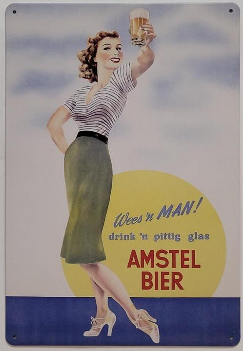 Amstel bier wees 'n man reclamebord van metaal wandbord deco, Verzamelen, Biermerken, Nieuw, Reclamebord, Plaat of Schild, Overige merken