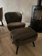 Woood fauteuil en hocker olijgroen, Huis en Inrichting, Fauteuils, Ophalen, Zo goed als nieuw, 75 tot 100 cm, 50 tot 75 cm