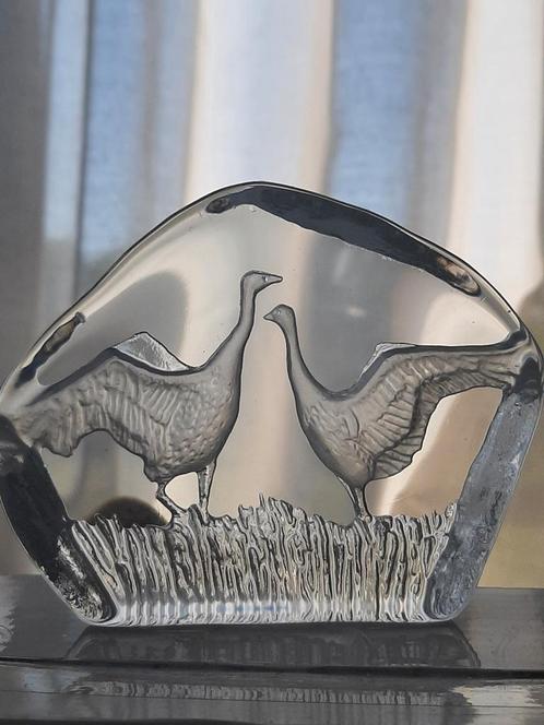 Mats jonasson kristal 2 vogels ganzen watervogel, Antiek en Kunst, Antiek | Glas en Kristal, Ophalen of Verzenden