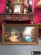 Groot - oud schilderij landschap natuur in barok lijst goud