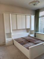 Tweepersoonsbed met ombouw en kasten, Huis en Inrichting, Slaapkamer | Bedden, Ophalen, Gebruikt, Wit, Tweepersoons