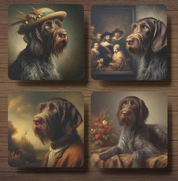 Duitse Staande Draadhaar Rembrandt onderzetters met houder beschikbaar voor biedingen