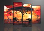Nieuw * 4 Luik Canvas Schilderij * Afrika Dieren 80x130cm, Ophalen of Verzenden