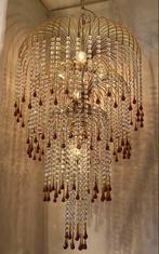 Vintage hanglamp teardrop kroonluchter bruine pegels kristal, Ophalen of Verzenden